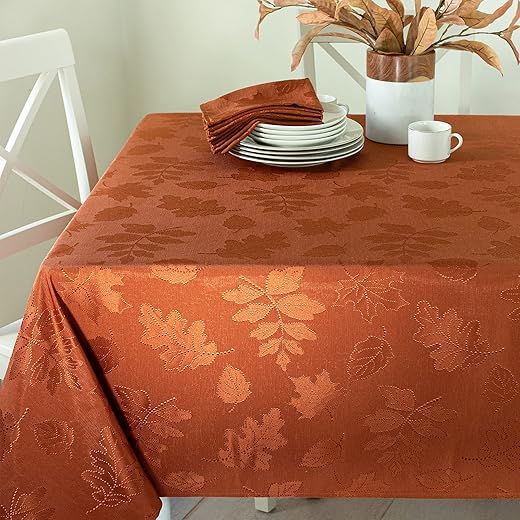 Benson Mills Harvest Legacy Damask Fabric Tablecloth (Rust/Burnt Orange, 60" x 120" Rectangular)