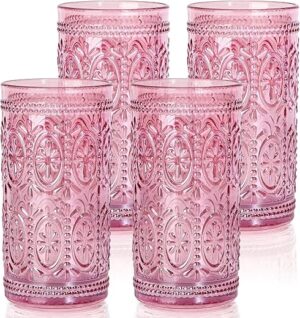 abrwyy Highball Vintage Colored Glassware Set, Pink