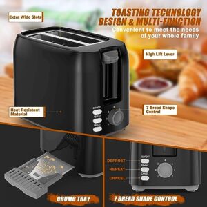 Hommater Black 2 Slice Toaster With Wide Slot