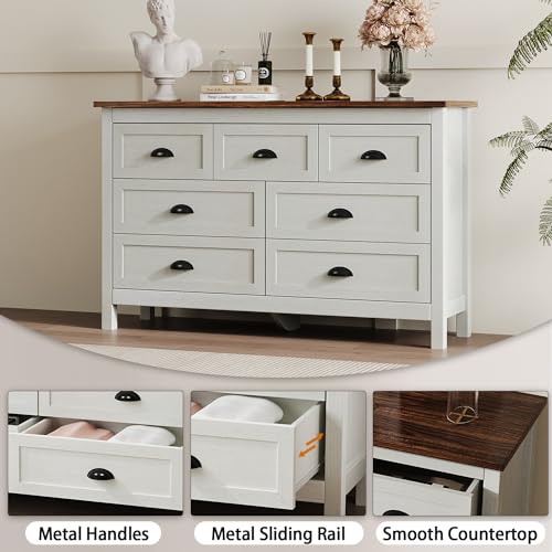 HOUROM Farmhouse White 7 Drawer Dresser - Image 3