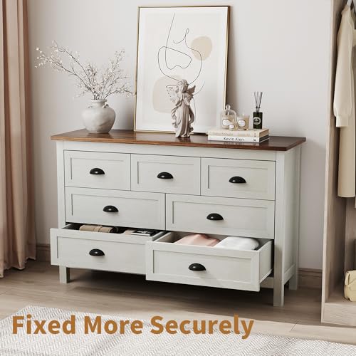 HOUROM Farmhouse White 7 Drawer Dresser - Image 5
