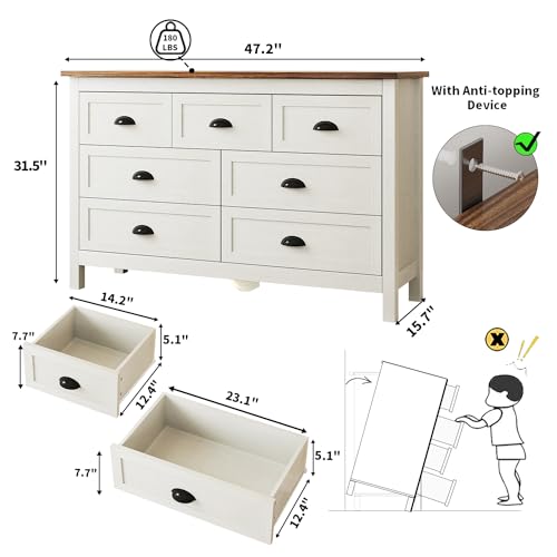 HOUROM Farmhouse White 7 Drawer Dresser - Image 2