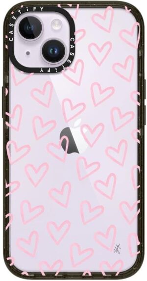 CASETiFY Impact iPhone 14 Case – Hearts/Light Pink