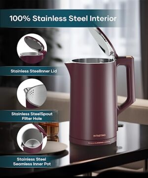 intasting Electric Kettle 100% Stainless Steel 1500W