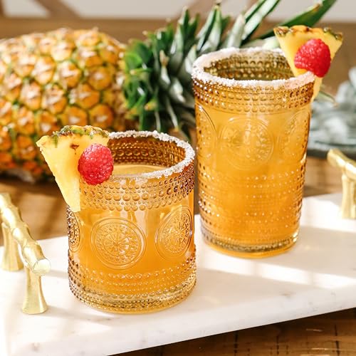 Kate Aspen Hobnail Beaded Floral Amber Glasses Set - Image 3