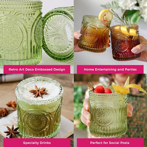 Kate Aspen Retro Arch Floral Green Drinking Glasses Set - Image 5