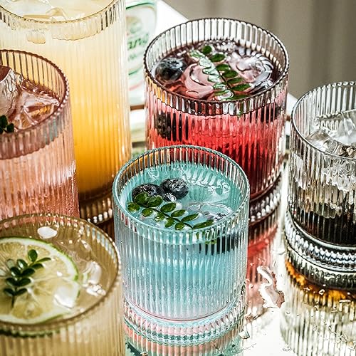 KEMORELA Ribbed Glass Cups, 13oz Vintage Glassware - Image 2