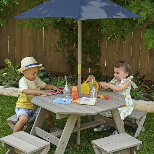 KidKraft Wooden Octagon Table Set, Barnwood Gray - Image 3