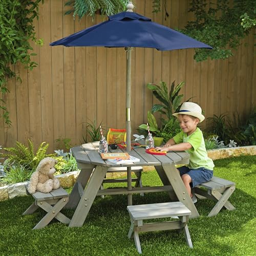 KidKraft Wooden Octagon Table Set, Barnwood Gray - Image 5