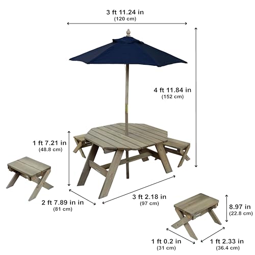 KidKraft Wooden Octagon Table Set, Barnwood Gray - Image 2