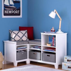 Martha Stewart Kids’ Corner Nook – Creamy White: Wooden Storage Bench Bookcase