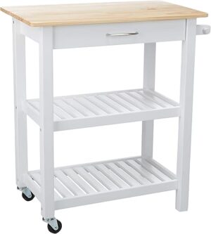 Amazon Basics Kitchen Island Cart With Storage, Solid Wood Top