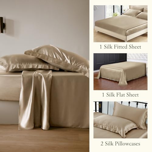 LilySilk 4PC Silk Fitted Sheet Set, Taupe - Image 3