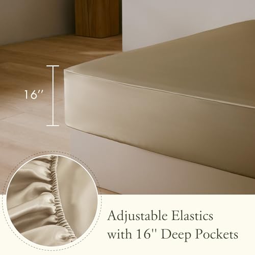 LilySilk 4PC Silk Fitted Sheet Set, Taupe - Image 4