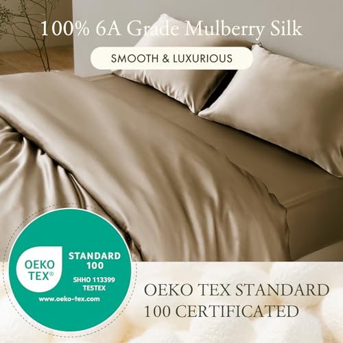 LilySilk 4PC Silk Fitted Sheet Set, Taupe - Image 2