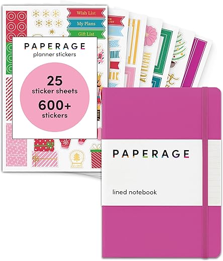 PAPERAGE Lined Journal Notebook, Raspberry, 160 Pages