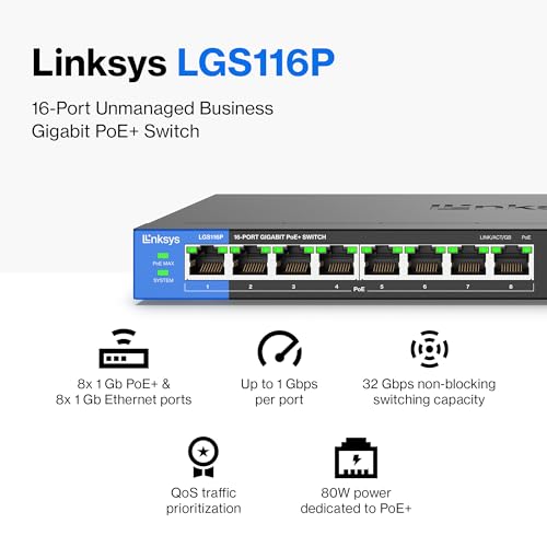 Linksys 16 Port Gigabit PoE Network Switch - Image 2