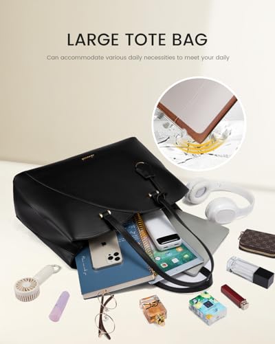 LOVEVOOK Laptop Tote Bag For Women, Black - Image 4
