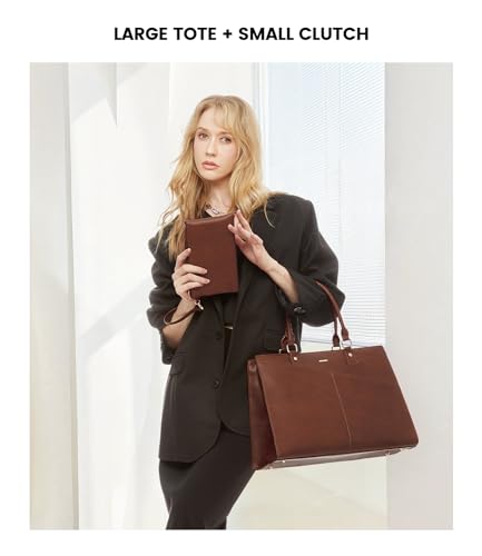 LOVEVOOK Laptop Tote Bag, Leather Business Briefcase - Image 3
