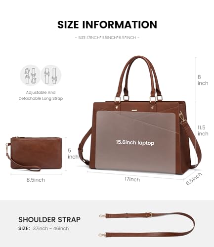 LOVEVOOK Laptop Tote Bag, Leather Business Briefcase - Image 4