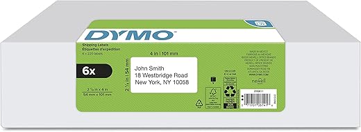 DYMO LW Standard Shipping Labels, 2-1/8" x 4", 6 Rolls