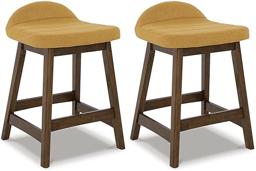 Signature Design by Ashley Lyncott Contemporary Upholstered Bar Stool, Mustard & Brown