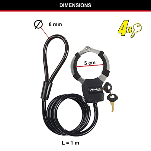 Master Lock Bike Lock Cable With Cuff, Key, 1000x80x27 mm - Image 3