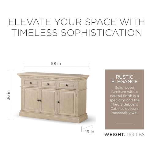 Maven Lane Theo Traditional Large Wooden Sideboard, Antiqued White Finish - Image 3