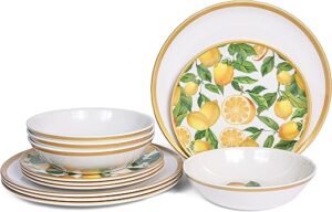 Lechoo Melamine Dinnerware Set – 12pcs Plates & Bowls