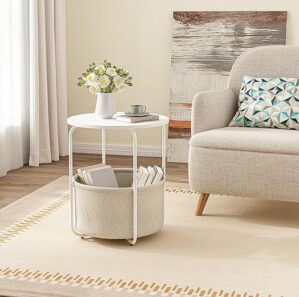 Matoresu Modern White Nightstand With Storage Basket