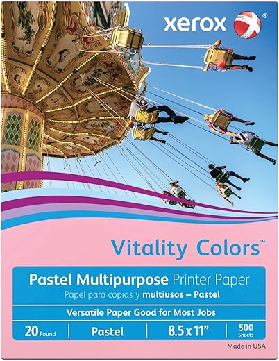 Xerox Multipurpose Colored Paper, Pink, Ream 500 Sheets