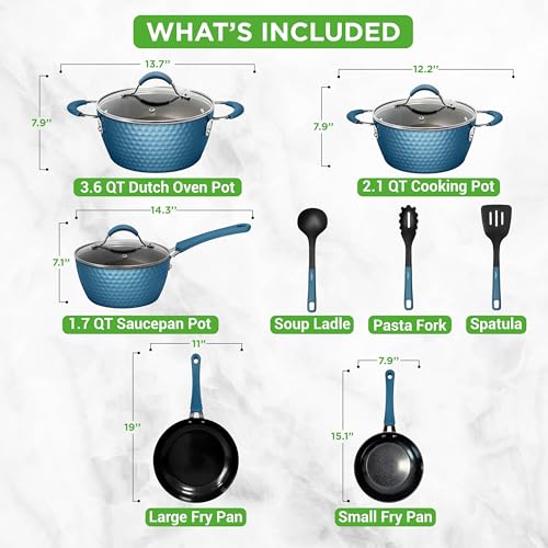 NutriChef 11 Pc Non Stick Cookware Set, Royal Blue - Image 3