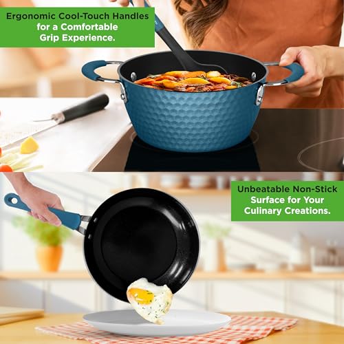 NutriChef 11 Pc Non Stick Cookware Set, Royal Blue - Image 4