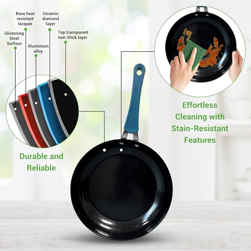 NutriChef 11 Pc Non Stick Cookware Set, Royal Blue - Image 5