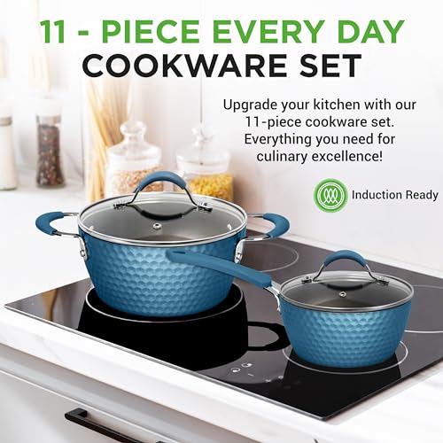 NutriChef 11 Pc Non Stick Cookware Set, Royal Blue - Image 2