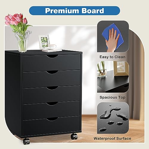 OLIXIS Chest Wood File Cabinet With Wheels - Image 5