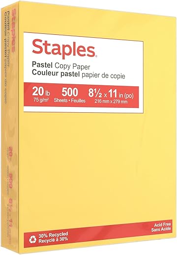 STAPLES Pastel Recycled Color Copy Paper, 500/Ream (14787)