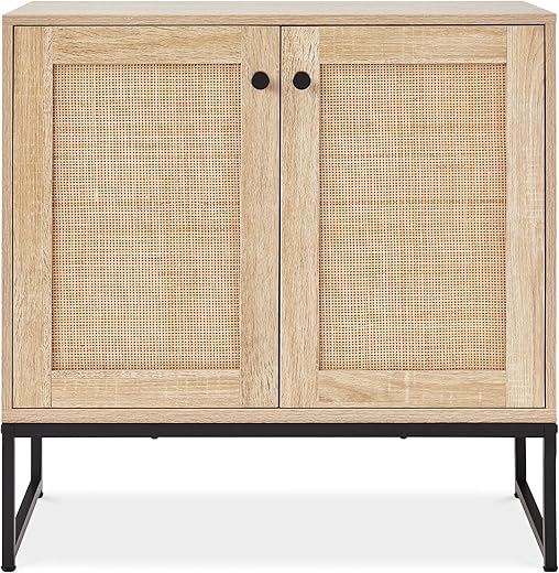 Best Choice Products Rattan 2-Door Storage Cabinet Sideboard