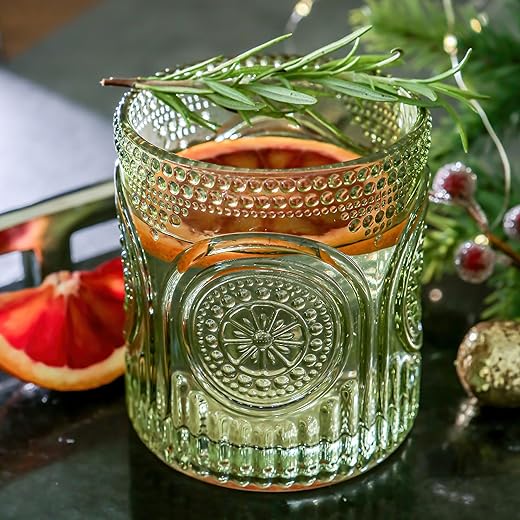 Kate Aspen Retro Arch Floral Green Drinking Glasses Set