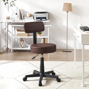 VECELO Rolling Stool With Backrest, Coffee Brown