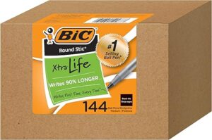 BIC Round Stic Xtra Life Ballpoint Pens, Medium Point, 144-Count