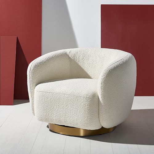 Safavieh Bernard Ivory/Gold Boucle Swivel Accent Chair - Image 2