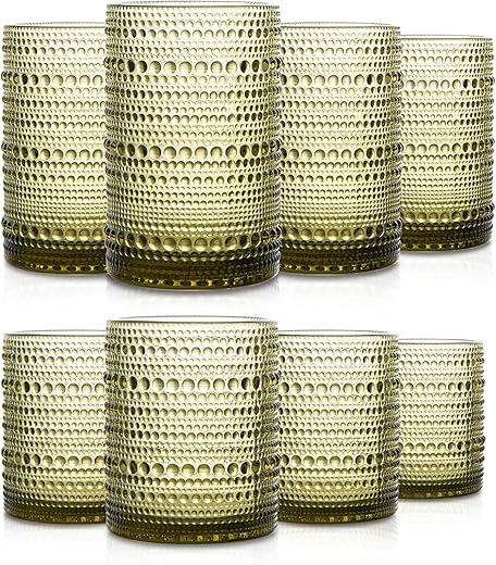 SoulTimes Set Of 8 Vintage Green Hobnail Glasses