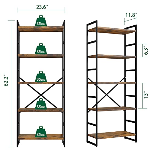 Shintenchi 5 Tiers Industrial Bookcase Shelf - Image 4