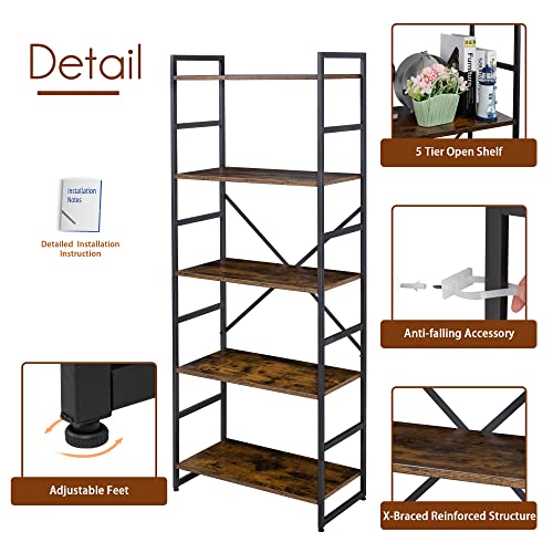 Shintenchi 5 Tiers Industrial Bookcase Shelf - Image 5