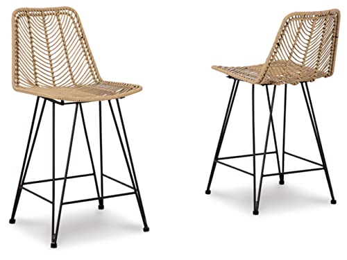 Signature Design by Ashley Bohemian Wicker Counter Height Barstool Set - Image 4