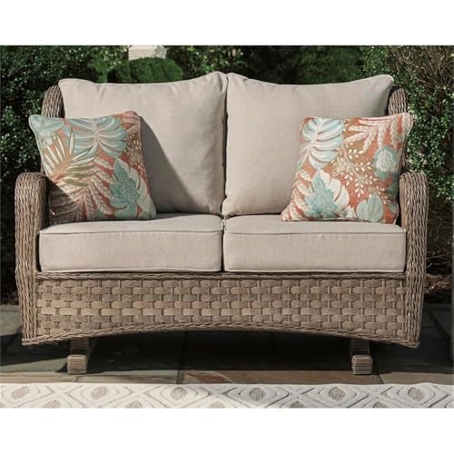 Signature Design by Ashley Clear Ridge Outdoor Wicker Loveseat Glider - Image 2
