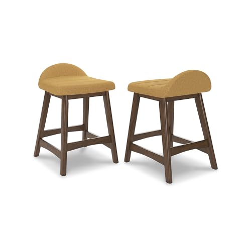 Signature Design by Ashley Lyncott Contemporary Upholstered Bar Stool, Mustard & Brown - Image 2