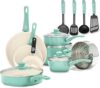 GreenLife Soft Grip Ceramic Nonstick Cookware Set, Turquoise