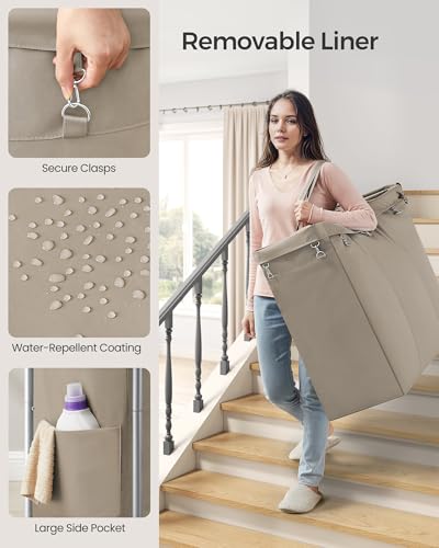 SONGMICS Laundry Basket With Wheels, 3-Section Hamper - Image 4